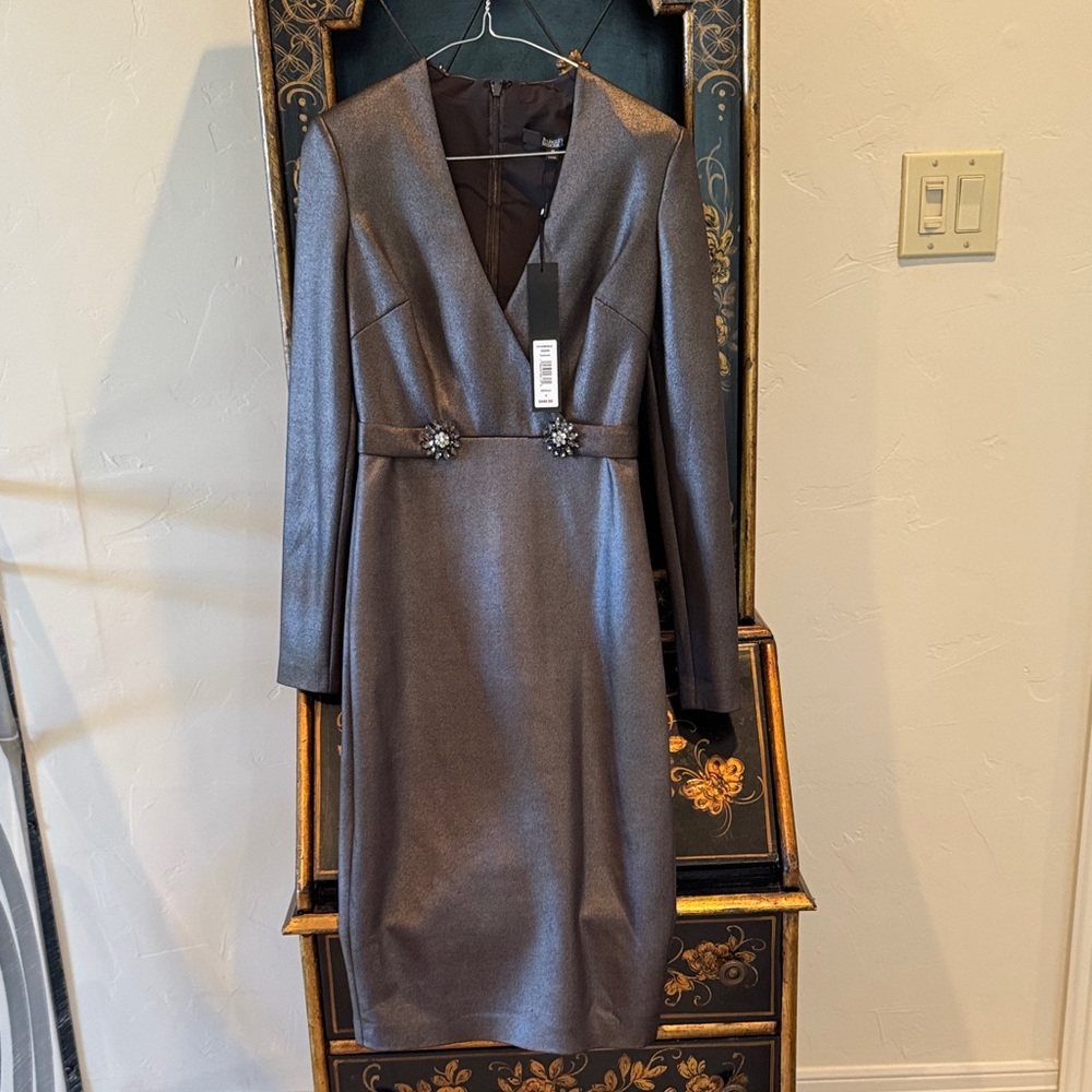 Badgley Mischka Metallic Gray Dress